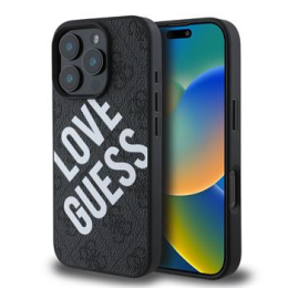 Guess PU Leather 4G Big Love Logo MagSafe Zadní Kryt pro iPhone 16 Pro Max Black