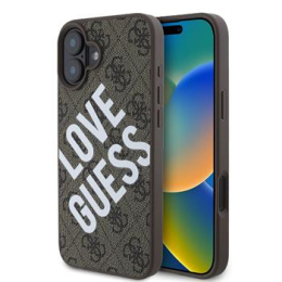 Guess PU Leather 4G Big Love Logo MagSafe Zadní Kryt pro iPhone 16 Brown