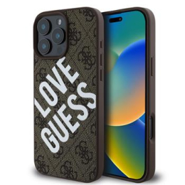 Guess PU Leather 4G Big Love Logo MagSafe Zadní Kryt pro iPhone 16 Pro Brown