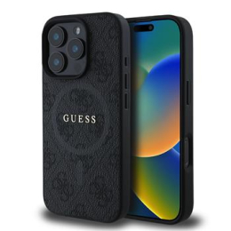 Guess PU Leather 4G Colored Ring MagSafe Zadní Kryt pro iPhone 16 Pro Black