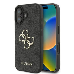 Guess PU 4G Metal Logo Zadní Kryt pro iPhone 16 Grey