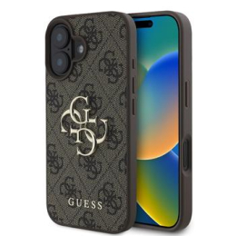 Guess PU 4G Metal Logo Zadní Kryt pro iPhone 16 Plus Brown