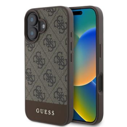 Guess PU 4G Stripe Zadní Kryt pro iPhone 16 Brown