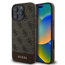 Guess PU 4G Stripe Zadní Kryt pro iPhone 16 Pro Max Brown