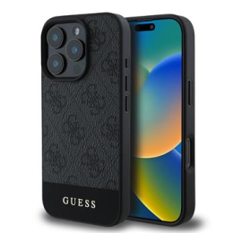 Guess PU 4G Stripe Zadní Kryt pro iPhone 16 Pro Max Grey