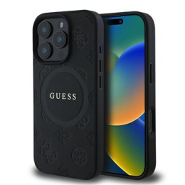 Guess Saffiano Peony Stamp MagSafe Zadní Kryt pro iPhone 16 Pro Black