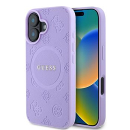 Guess Saffiano Peony Stamp MagSafe Zadní Kryt pro iPhone 16 Purple