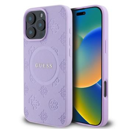 Guess Saffiano Peony Stamp MagSafe Zadní Kryt pro iPhone 16 Pro Purple