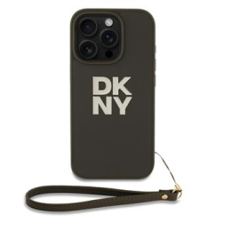 DKNY PU Leather Stack Logo Wrist Strap Zadní Kryt pro iPhone 16 Pro Green