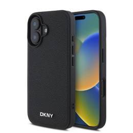 DKNY PU Leather Silver Metal Logo Magsafe Zadní Kryt pro iPhone 16 Black