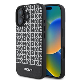 DKNY PU Leather Repeat Pattern Bottom Stripe MagSafe Zadní Kryt pro iPhone 16 Black