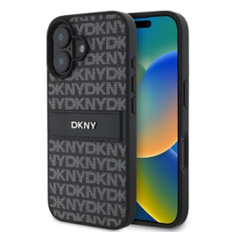 DKNY PU Leather Repeat Pattern Tonal Stripe Zadní Kryt pro iPhone 16 Plus Black