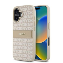 DKNY PU Leather Repeat Pattern Tonal Stripe Zadní Kryt pro iPhone 16 Pink