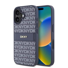 DKNY PU Leather Repeat Pattern Tonal Stripe Zadní Kryt pro iPhone 16 Blue