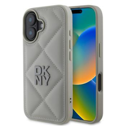 DKNY PU Leather Quilted Stack Logo Zadní Kryt pro iPhone 16 Grey