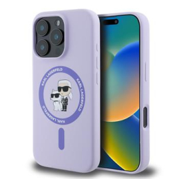 Karl Lagerfeld Liquid Silicone Karl and Choupette MagSafe Zadní Kryt pro iPhone 16 Pro Max Purple