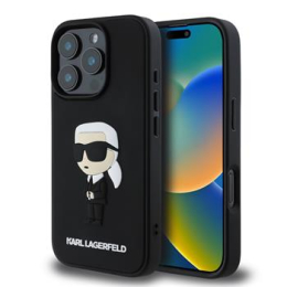 Karl Lagerfeld 3D Rubber Ikonik Zadní Kryt pro iPhone 16 Pro Black