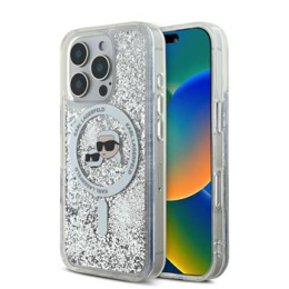 Karl Lagerfeld Liquid Glitter Karl and Choupette Heads MagSafe Zadní Kryt pro iPhone 16 Pro Transparent