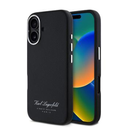 Karl Lagerfeld Grained PU Hotel RSG Zadní Kryt pro iPhone 16 Black