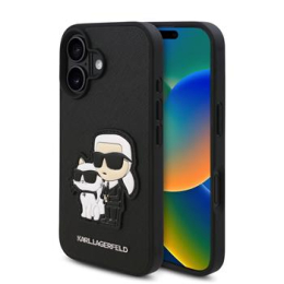 Karl Lagerfeld PU Saffiano Karl and Choupette Zadní Kryt pro iPhone 16 Black