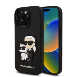 Karl Lagerfeld PU Saffiano Karl and Choupette Zadní Kryt pro iPhone 16 Pro Black